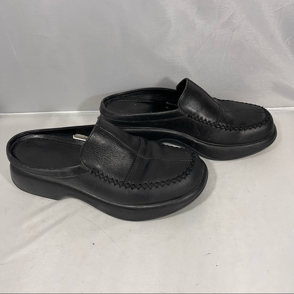 Dansko Women's Chunky Platform Loafer Mule Black Leather Vintage Y2K - 9